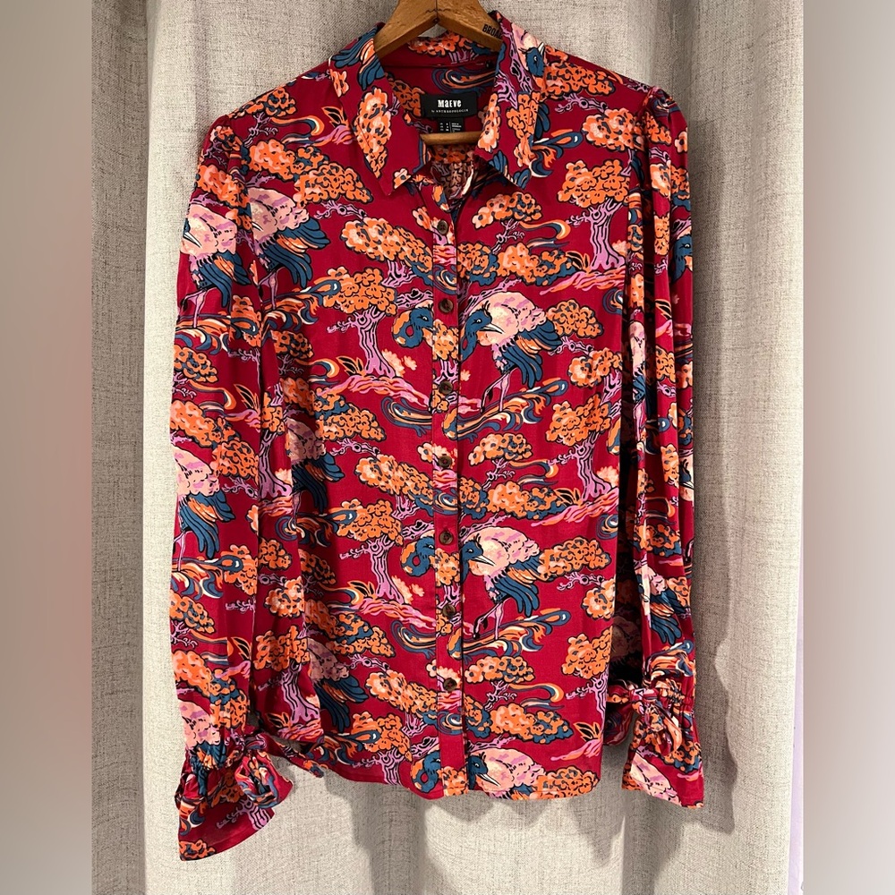 Maeve woman’s bird Patterned Button-Down Shirt